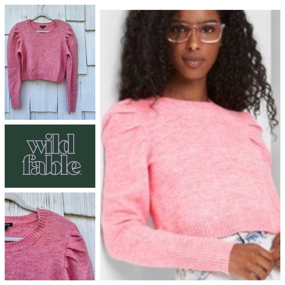 Wild Fable Pink Puff Sleeve Cropped Sweater Women's Size‎ M